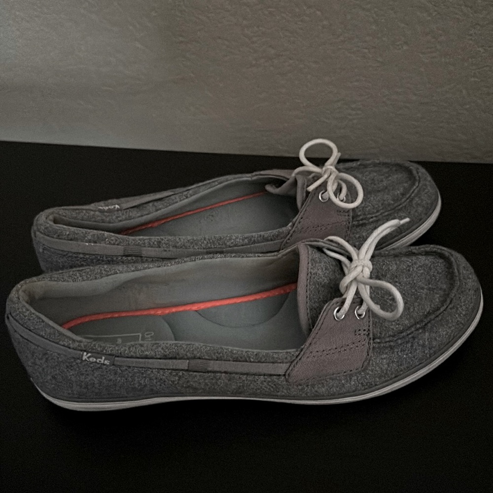 Gray Keds boat shoe slip on